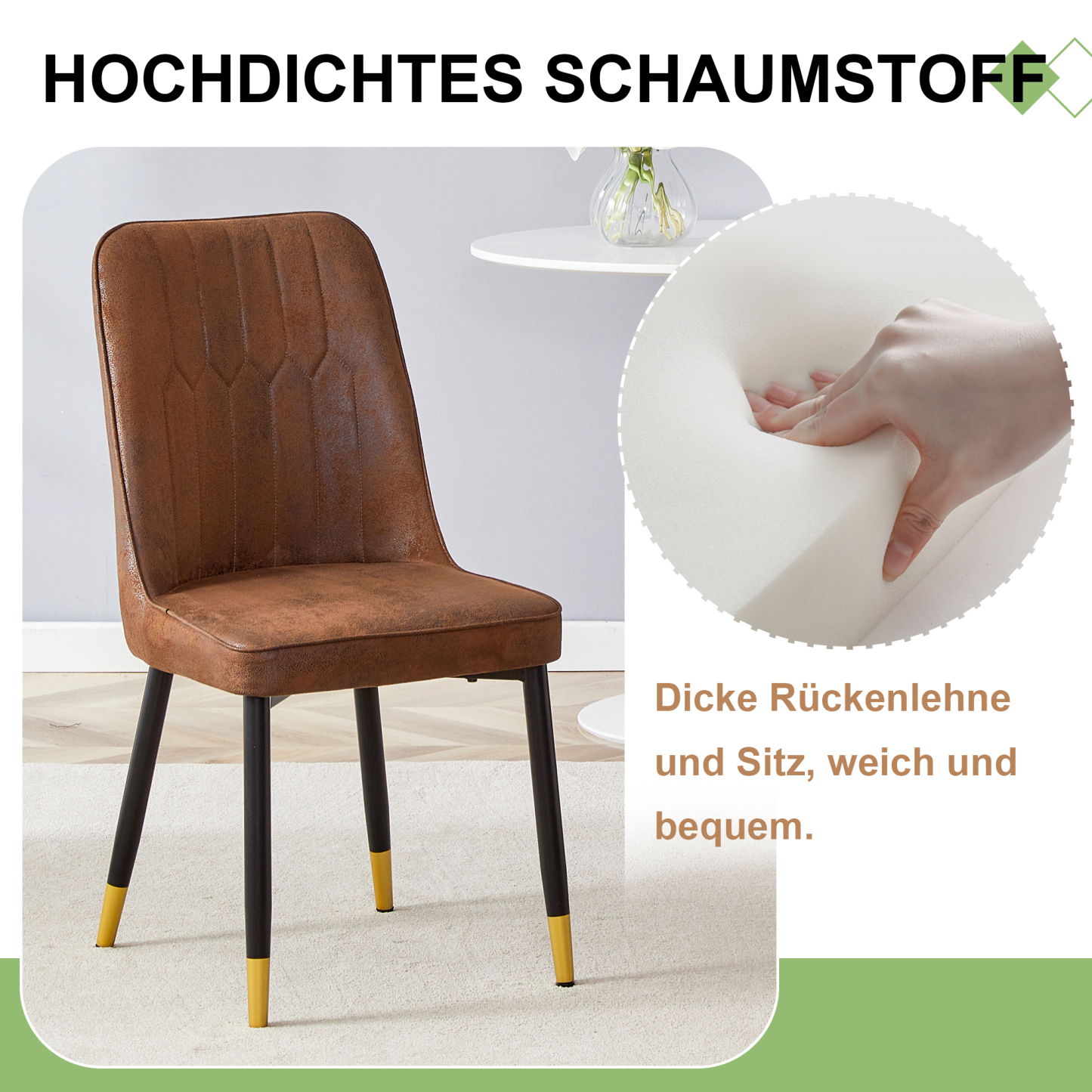 OKWISH Set of 2 Brown Dining Chairs with Metal Legs