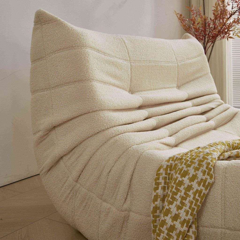 okwish Schlafsofas Klassische Sessel Lazy Sofa mit Rückenlehne und Fußstütze, Doppelsofa Indoor-Sitzkissen faltbarer Meditationsstuhl für Wohnzimmer- Teddysamt, Beige