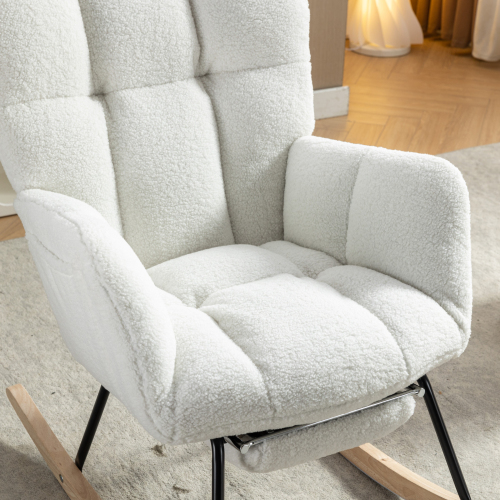 New Modern Teddy Fabric Tufted Upholstered Rocking Chair with pull-out footrest
