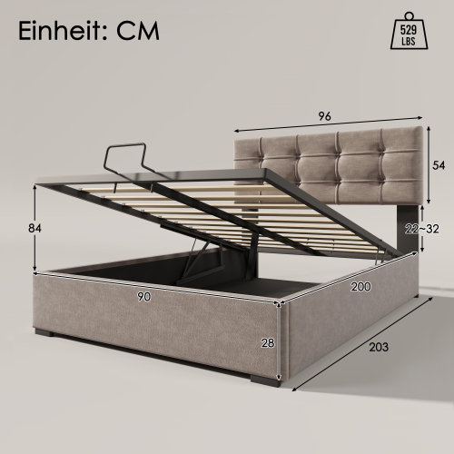 Hydraulisches, mit Samt gepolstertes Bett-OKWISH