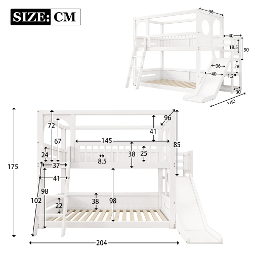 Kinder-Etagenbett, Doppelbett, multifunktionales Kinderbett, mit Regalen, mit Rutsche, ohne Matratze