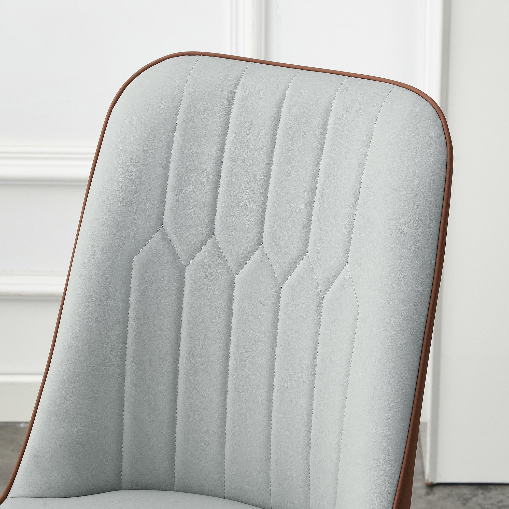 OKWISH Set of 2 Dining Chairs in Two-Tone PU Leather