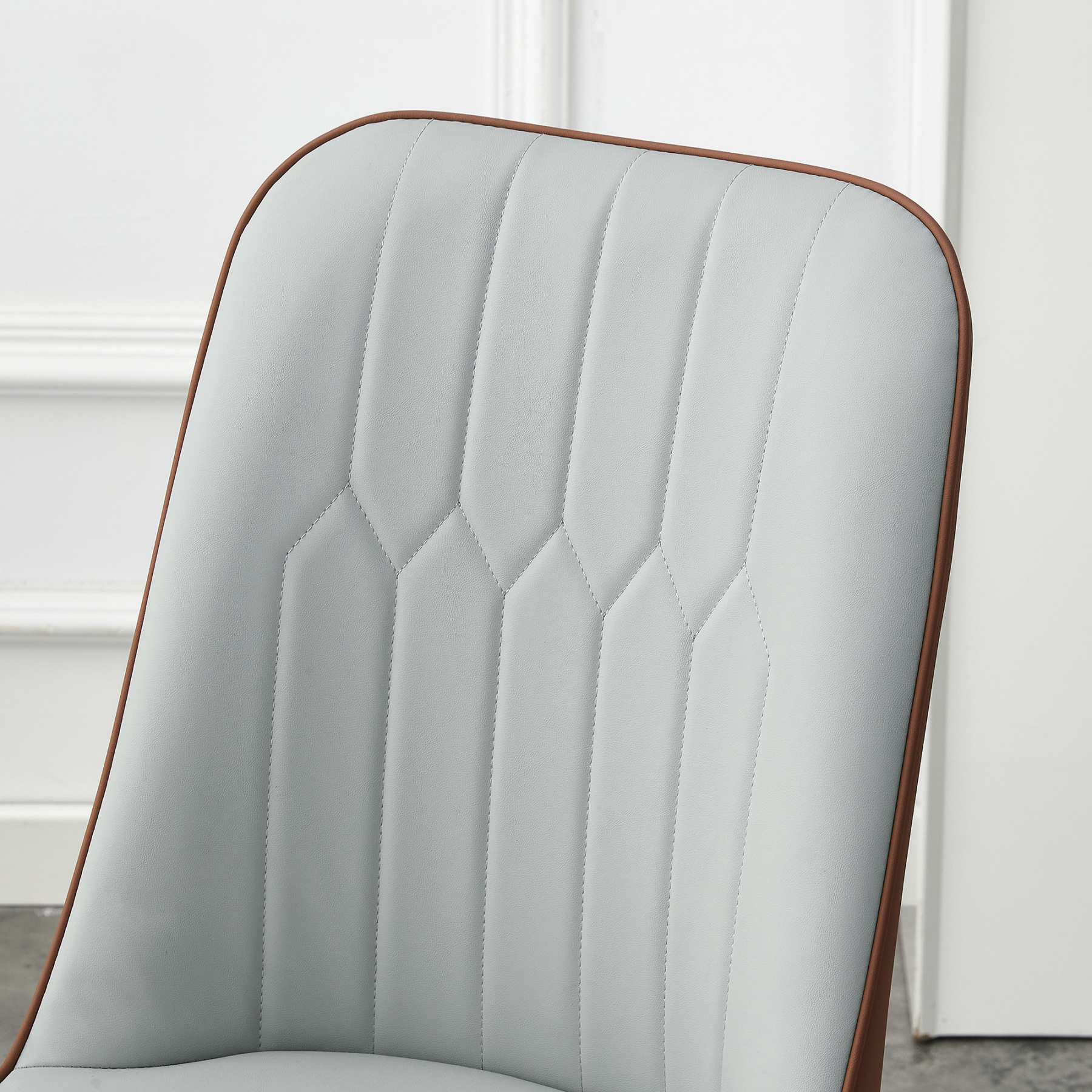 OKWISH Set of 2 Dining Chairs in Two-Tone PU Leather