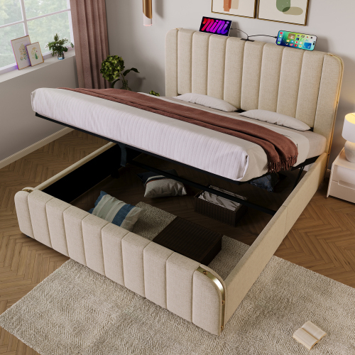 Gepolstertes Doppelbett aus Leinen-OKWISH
