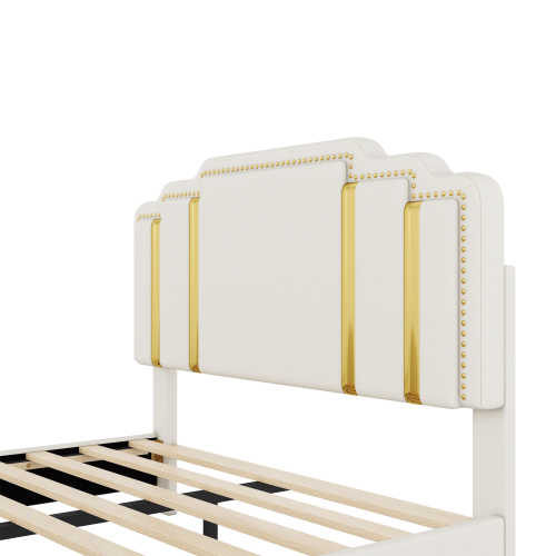 140*200cm Flachbett, gepolstertes Bett, Goldstreifen, leichter Luxus-Stil, minimalistisches Styling