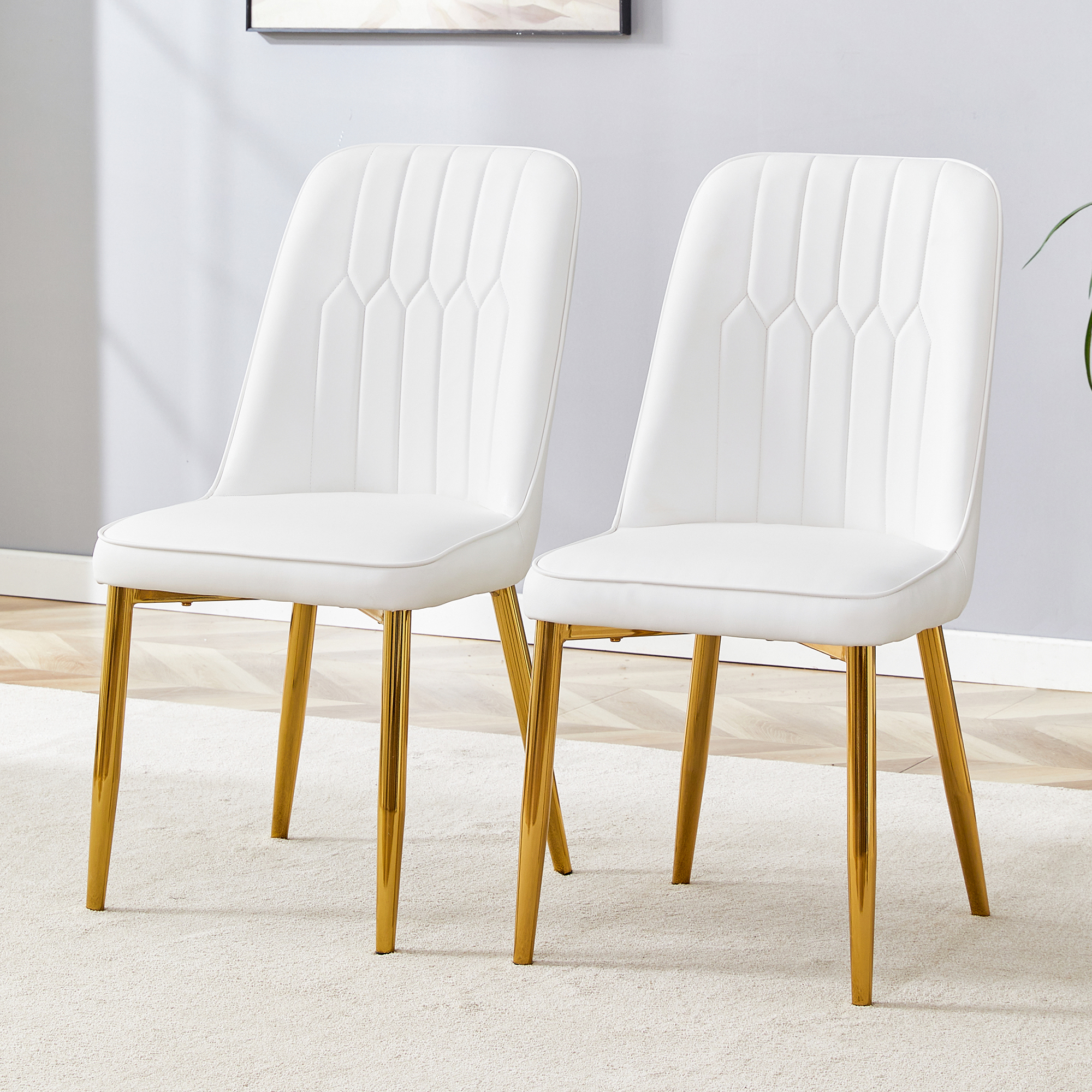 OKWISH White Dining Chair with Gold Metal Legs