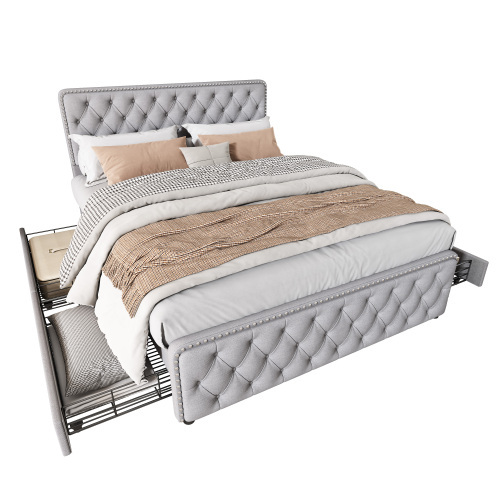 Gepolstertes Doppelbett mit vier Schubladen-OKWISH