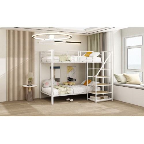 Etagenbett aus Eisen  Aufbewahrungstreppe, hohes Geländer, Doppelbett, Jugendbett, Kinderbett,