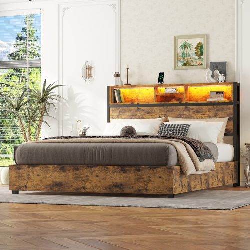 Farbwechselnde LED-Umgebungsbeleuchtung, 24-Tasten-Fernbedienung, großer Stauraum im Bettkasten