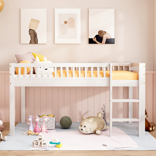 Kinderbett Massivholzbett mit Lattenrost, mit Sicherheitsleiter