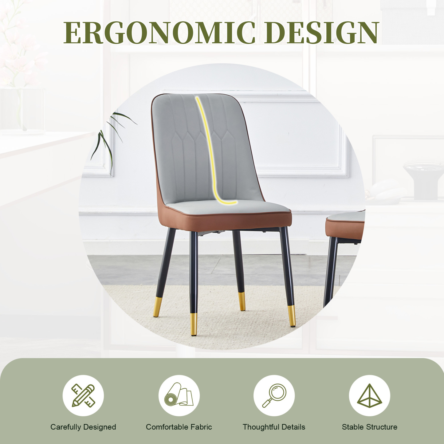 OKWISH Set of 2 Dining Chairs in Two-Tone PU Leather