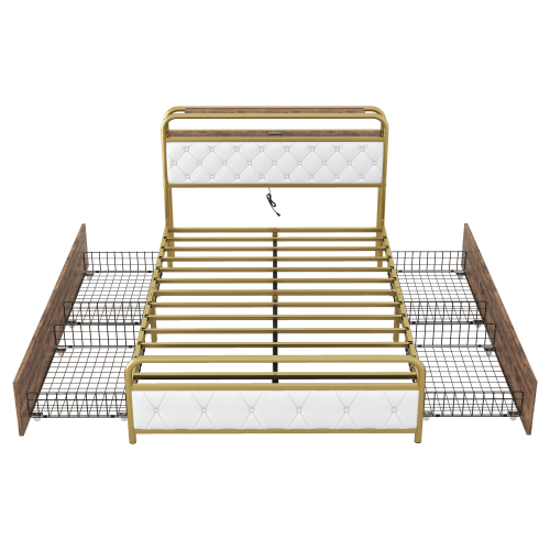 Bett mit Eisenrahmen und rautenförmigen Zuglaschen-OKWISH