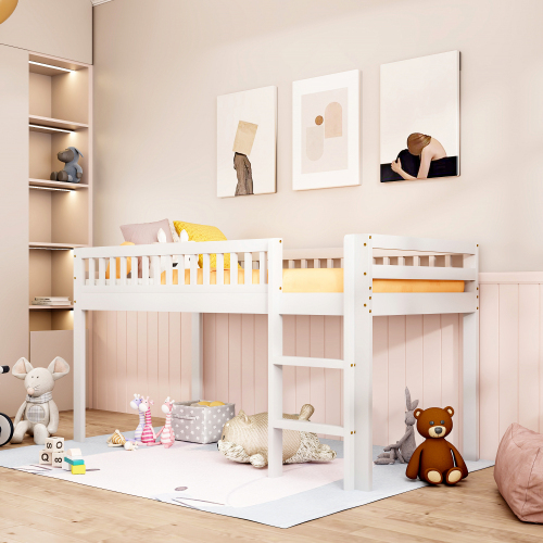 Kinderbett Massivholzbett mit Lattenrost, mit Sicherheitsleiter