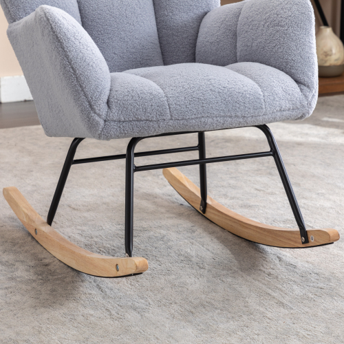 Mid Century Modern Teddy Fabric Tufted Upholstered Rocking Chair Padded Seat For Living Room Bedroom