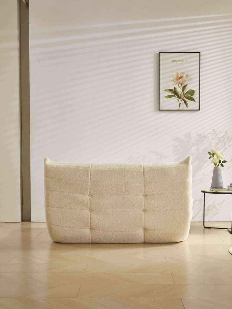 okwish Schlafsofas Klassische Sessel Lazy Sofa mit Rückenlehne und Fußstütze, Doppelsofa Indoor-Sitzkissen faltbarer Meditationsstuhl für Wohnzimmer- Teddysamt, Beige