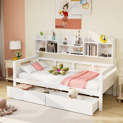 Schlafsofa, Schubladen und Regale, Lattenrost, Kinderbett, Jugendbett, Einzelbett, Massivholzbett