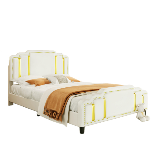 140*200cm Flachbett, gepolstertes Bett, Goldstreifen, leichter Luxus-Stil, minimalistisches Styling