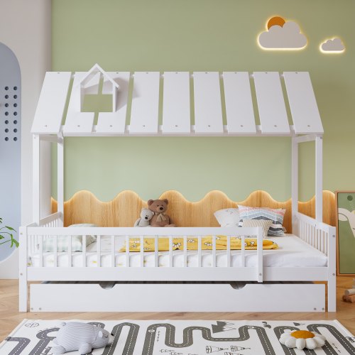 Tisch、Schreibtisch、Arbeitstisch、mit Richtungsrädern、Kiefer+MDF、Weiß+Natur 