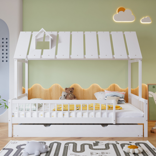 Tisch、Schreibtisch、Arbeitstisch、mit Richtungsrädern、Kiefer+MDF、Weiß+Natur 