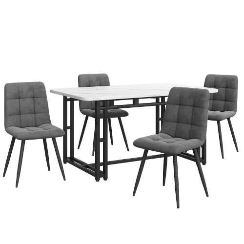 Schwarz Esstisch mit 4 Stühlen Set,Moderne Küche Esstisch Set, Dunkelgrauer Samt Esszimmerstühle