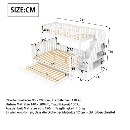 Etagenbett aus Massivholz mit Sicherheitstreppe-OKWISH