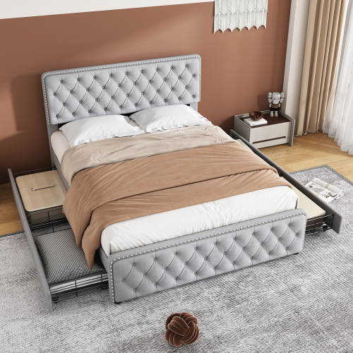 Gepolstertes Doppelbett mit vier Schubladen-OKWISH