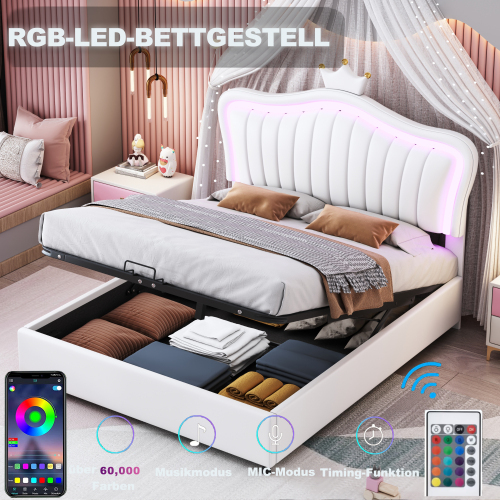 Gepolstertes hydraulisches Kinderbett von White Crown-OKWISH