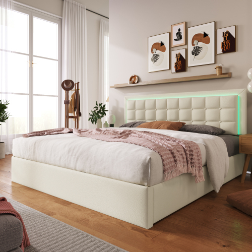 Polsterbett mit Lattenrost und Stauraum Doppelbett inkl. LED-Beleuchtungsleiste Bettg