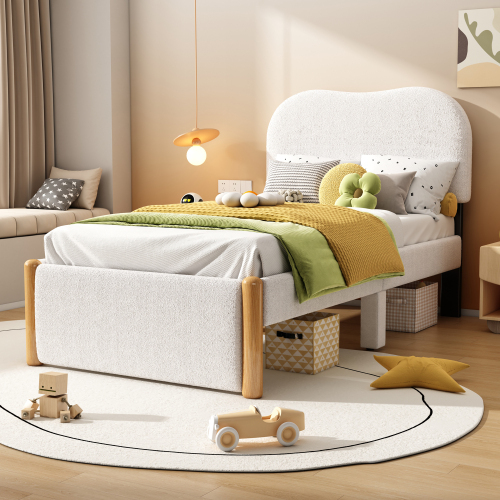 90*200cm Flachbett, Polsterbett, Kinderbett, weißes Kopfteil, minimalistisches Styling