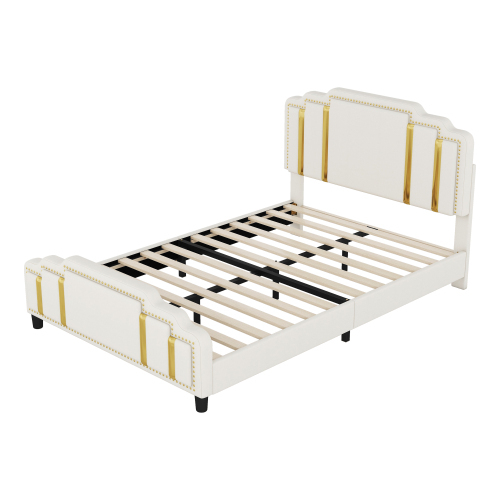 140*200cm Flachbett, gepolstertes Bett, Goldstreifen, leichter Luxus-Stil, minimalistisches Styling