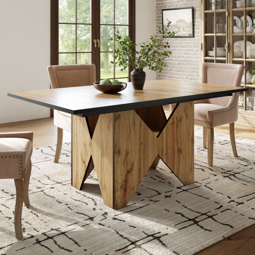 Moderner Küchen-Esstisch aus Holz, Bistrotisch, nicht abnehmbar, Tisch für 4-6 Personen, Wohnzimmer, Küche, Frühstückstisch, Esszimmer, Holzfarbe Braun 138.5*80*75cm 