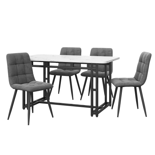 Schwarz Esstisch mit 4 Stühlen Set,Moderne Küche Esstisch Set, Dunkelgrau Samt Esszimmerstühle