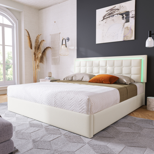 Polsterbett mit Lattenrost und Stauraum Doppelbett inkl. LED-Beleuchtungsleiste Bettg