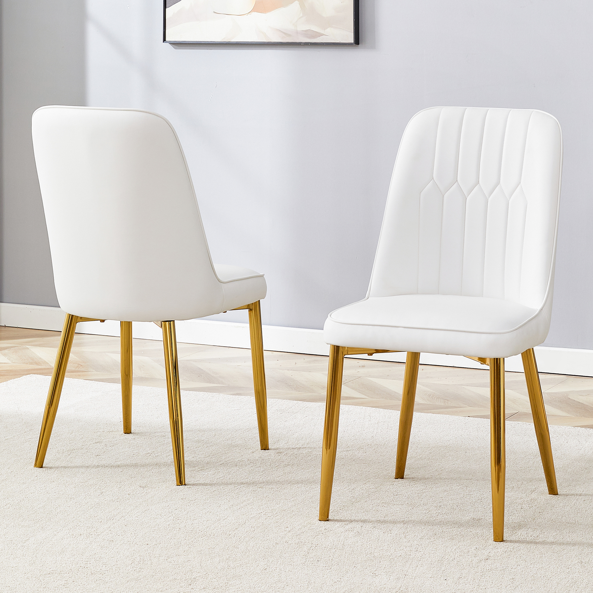 OKWISH White Dining Chair with Gold Metal Legs