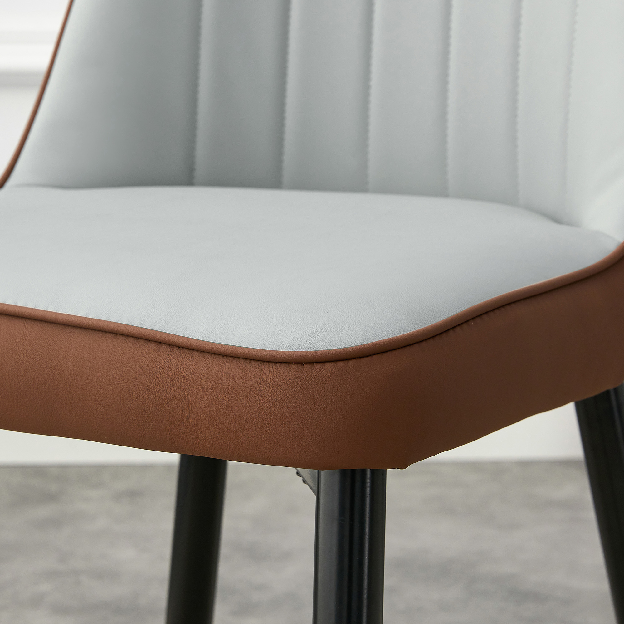 OKWISH Set of 2 Dining Chairs in Two-Tone PU Leather