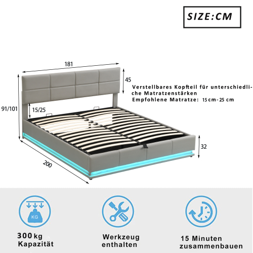 Polsterbett mit LED-Beleuchtung-OKWISH
