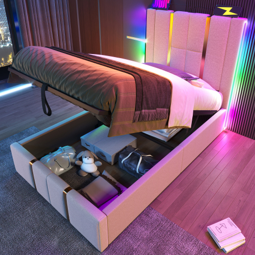 Multifunktionales gepolstertes Doppelbett aus Holz-OKWISH