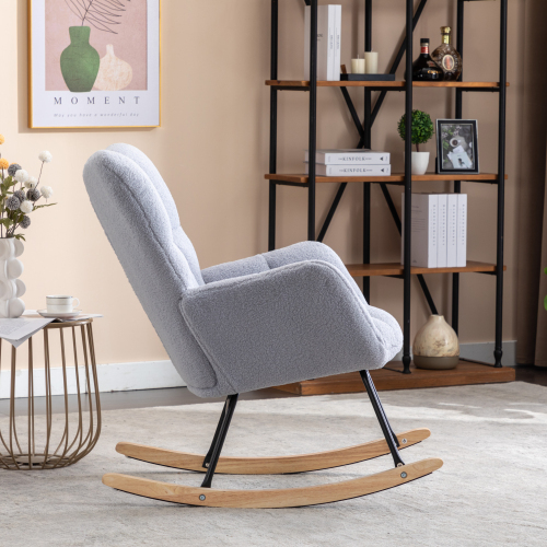 Mid Century Modern Teddy Fabric Tufted Upholstered Rocking Chair Padded Seat For Living Room Bedroom