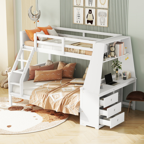 90*200cm140*200cm Etagenbett, Kinderbett, ausgestattet mit Tisch, großer Stauraum, hohes Geländer