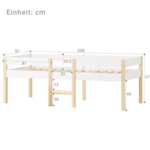 Bett Kinderbett mit Rausfallschutz, Kiefer-Vollholz