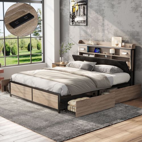 Metallbett, Hydraulikbett,Jugendbetten,mit Stauraum-Kopfteil und Metall Lattenrost, Ohne Matratze