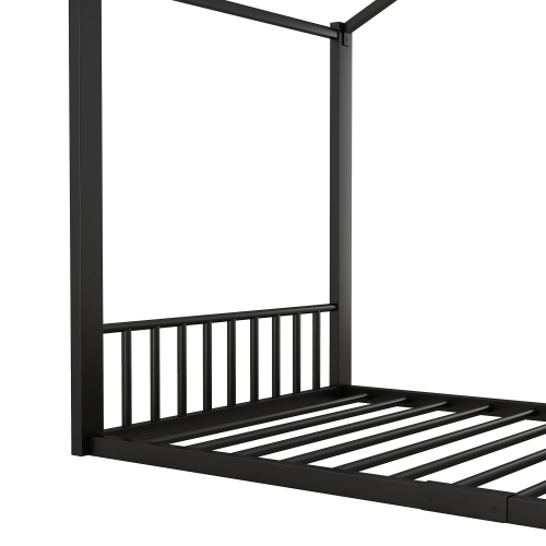 Flachbett, Eisenrahmenbett, Kinderbett, Hausleiste, Schwarz 