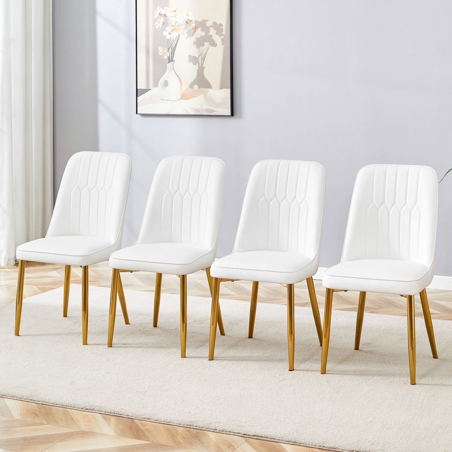 OKWISH White Dining Chair with Gold Metal Legs