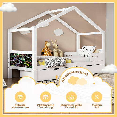 Bett aus Kiefernholz in Hausform mit Rahmen-OKWISH
