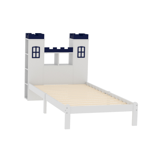 assivholzbett 90x200, Burgform, mehrere Ablagefächer, Lattenrost, Kinderbett, Jugendbett, Einzelbett