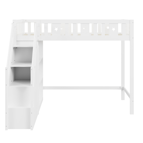 Hochbett, mit Stauraumleiter und Regalen, Einzelholzbett, Jugendbett, Kinderbett, Massivholzrahmen