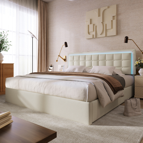 Polsterbett mit Lattenrost und Stauraum Doppelbett inkl. LED-Beleuchtungsleiste Bettg