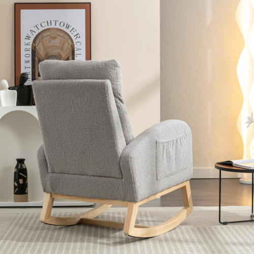 Mid Century Modern Teddy Fabric Upholstered Rocking Chair Padded Seat For Living Room Bedroom