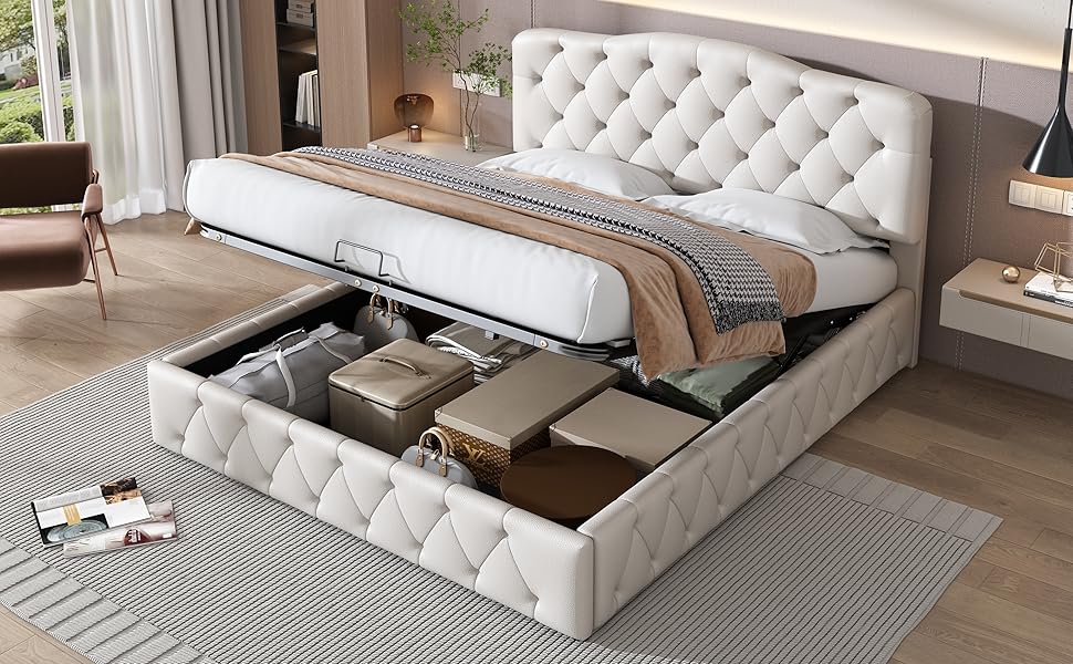 Polsterbett Doppelbett 140×200 cm, Bett mit Stauraum Bettkasten und Lattenrost aus Holz