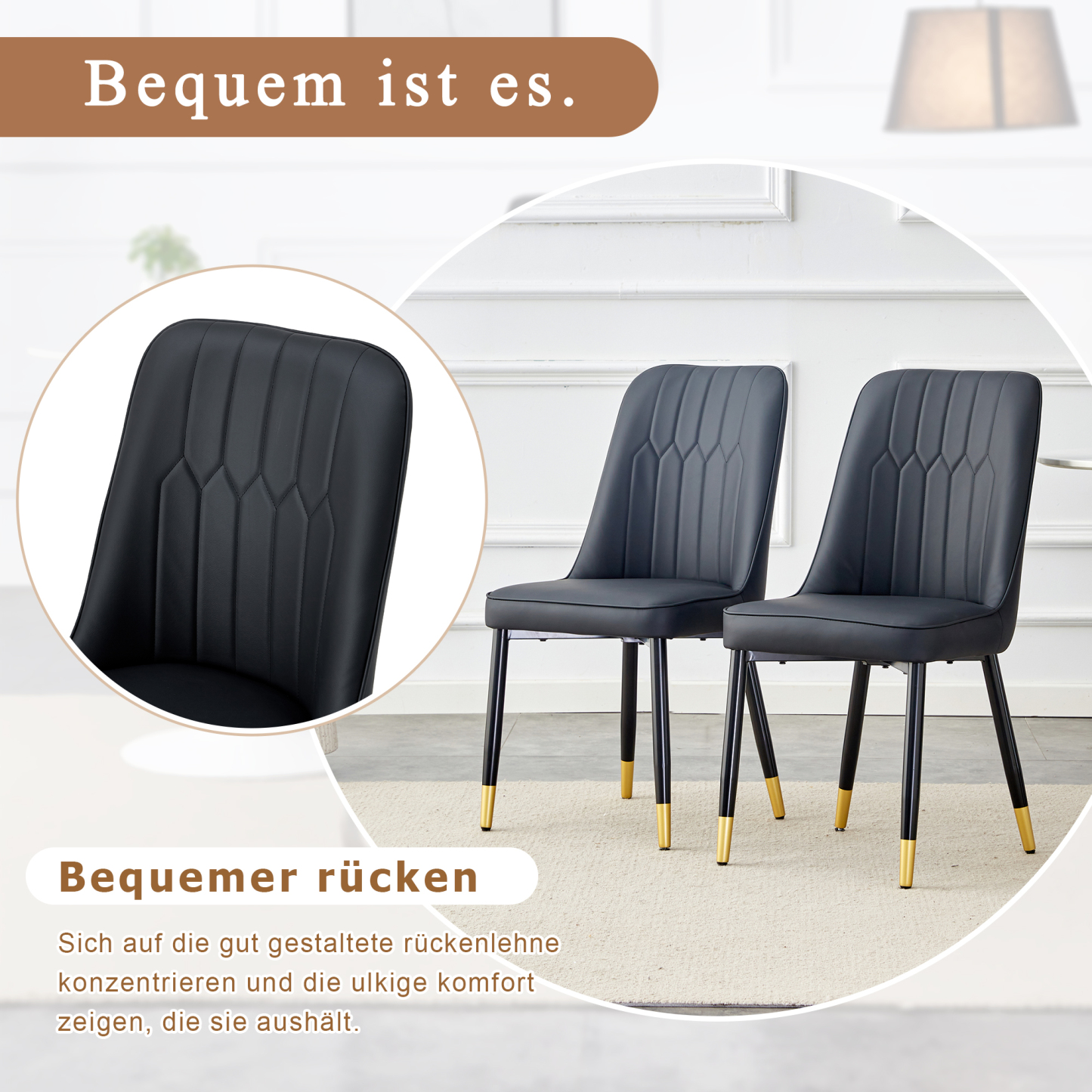 OKWISH Black PU Leather Dining Chair Set with Metal Legs